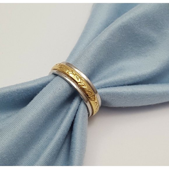 Elegant Solid Platinum & 18K Yellow Gold Designer Wedding Band Ring - Size 8.25